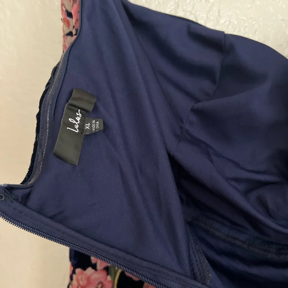 Navy Blue Floral Print Velvet Strapless Maxi Dress NWOT XL_5